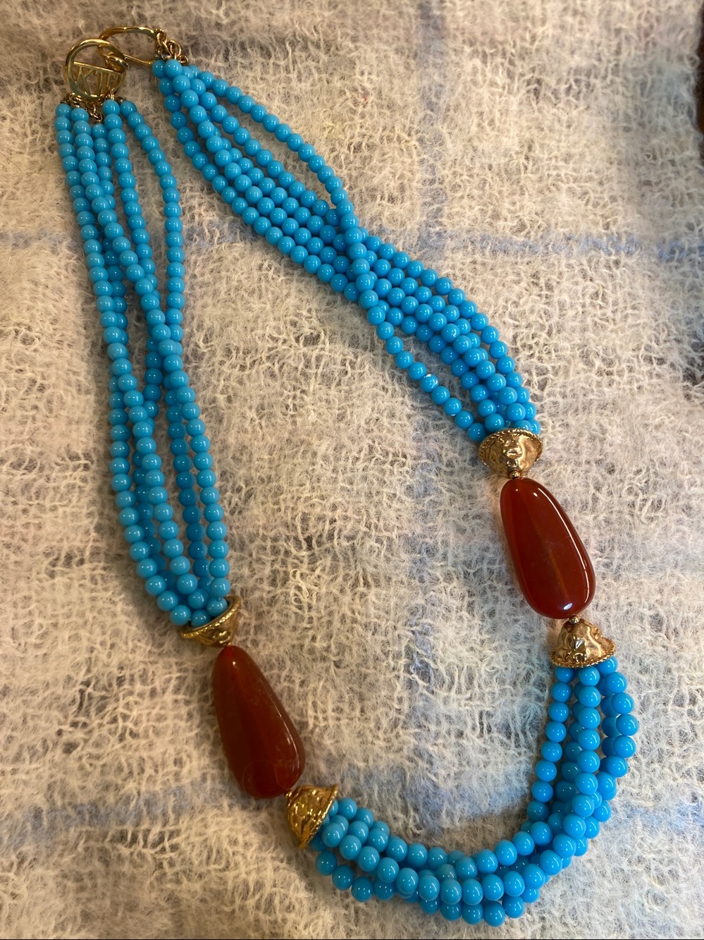 Vintage KJL Kenneth Jay Lane Turquoise Blue Multi Strand Statement Necklace